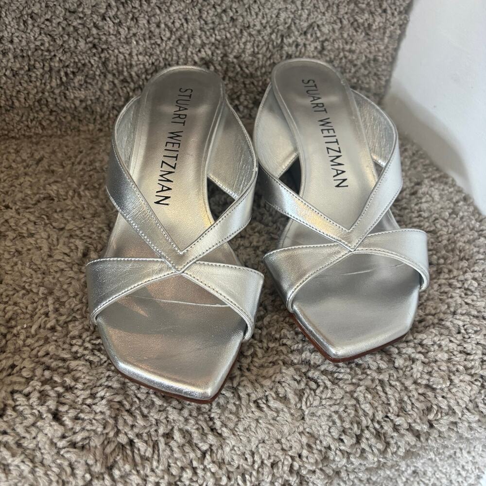 Stuart Weitzman Miami 50 Wedge Slide Silver Sz 6 - image 2